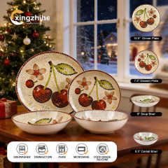 18/16/12 Pcs Stoneware Dinnerware Set with Digital Printing Porcelain Plates Dishwasher Safe & Eco-Friendly