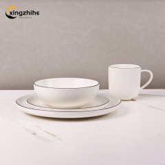 18/16/12/Piece White Luxury Europe Ceramic Stoneware Dinnerware Sets Custom Glaze Dinner/Salad Plates Mugs Subtle Vertical