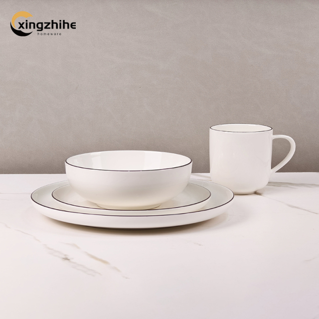 18/16/12/Piece White Luxury Europe Ceramic Stoneware Dinnerware Sets Custom Glaze Dinner/Salad Plates Mugs Subtle Vertical