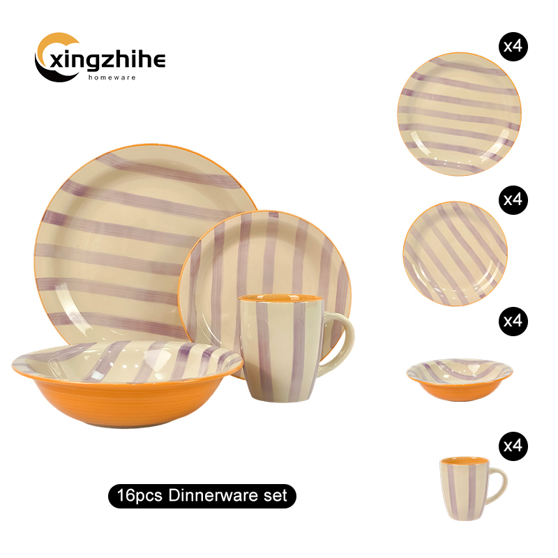 Custom Hand Drawn Patterns Stoneware Ceramic BPA Free Salad Bowl Cup Kit Set-Europe Design 4-Piece Wedding Dinnerware