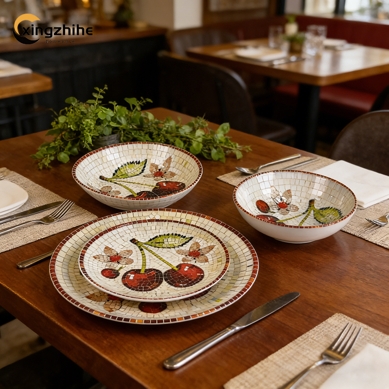 18/16/12 Pcs Stoneware Dinnerware Set with Digital Printing Porcelain Plates Dishwasher Safe & Eco-Friendly