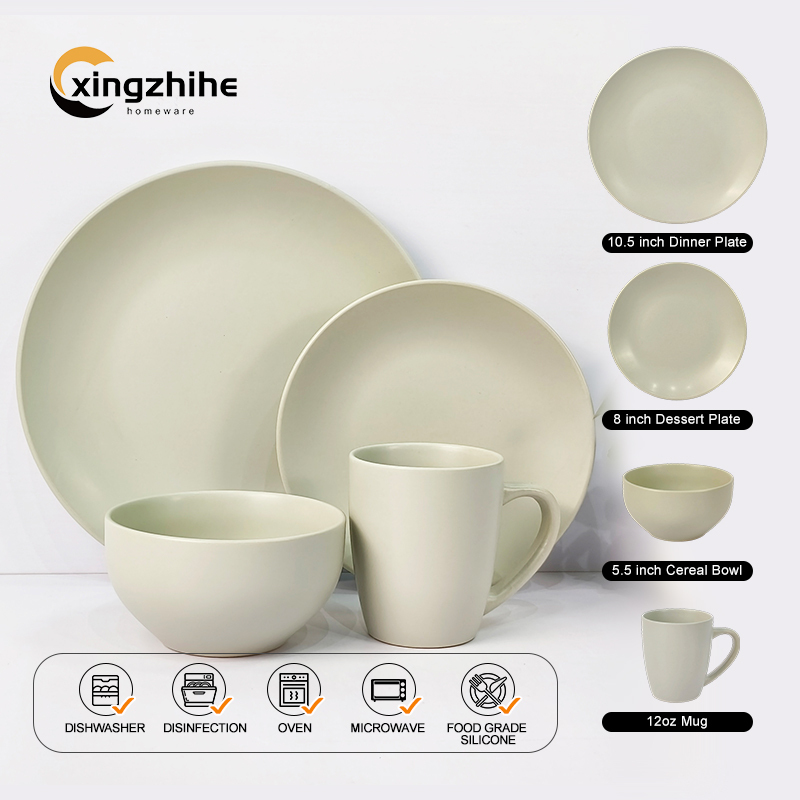 Modern Luxury European Style Stoneware Dinner Set in Matte Gray with BPA Free Cup Kit Includes Charger Plate for Home Party Use