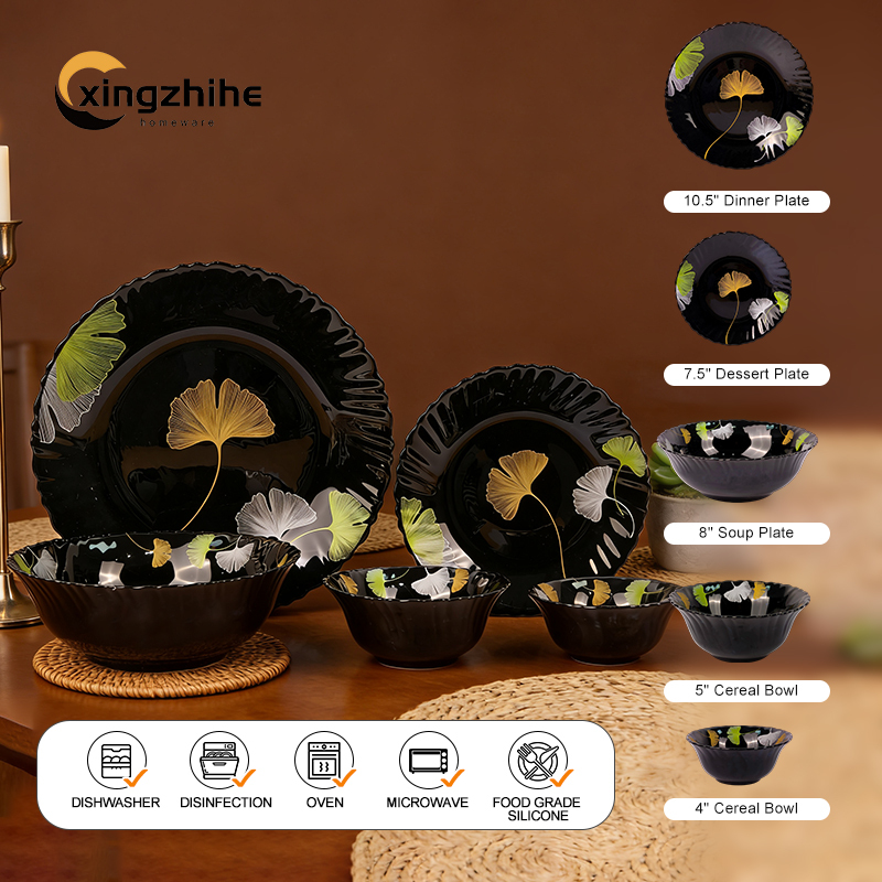 Modern Design Eco-Friendly Sustainable Reusable Glass Dinnerware Set BPA Free Heat-Resistant Dishwasher Microwave