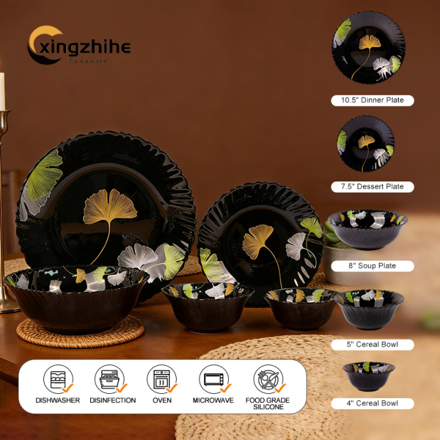 Modern Design Eco-Friendly Sustainable Reusable Glass Dinnerware Set BPA Free Heat-Resistant Dishwasher Microwave