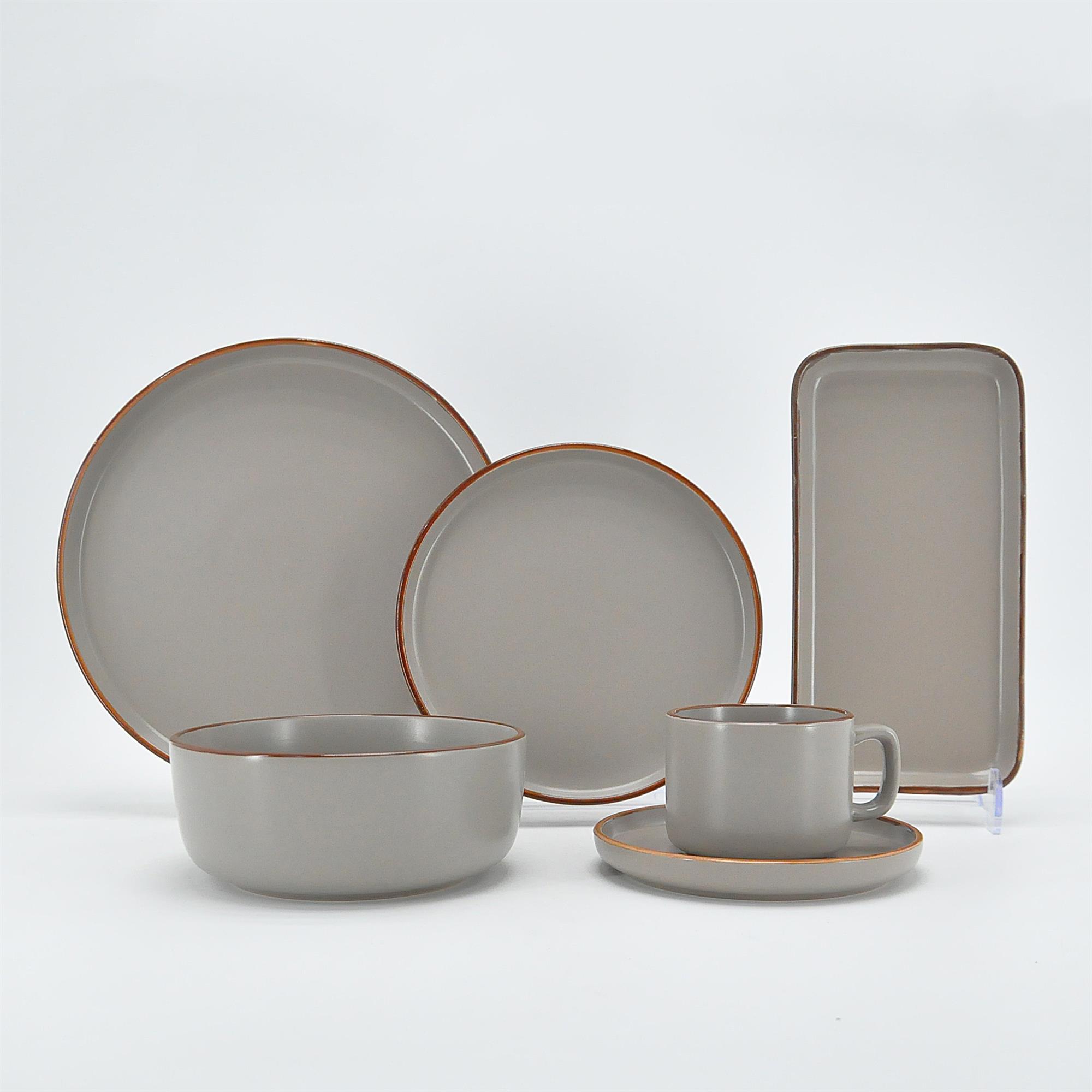 32-Piece Sample Available New Design Black Stoneware Modern Dinnerware Set Lucky Joyous Pattern Reactive Technique 4-Person