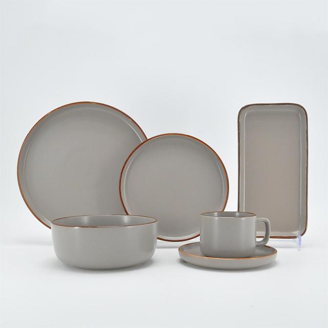 32-Piece Sample Available New Design Black Stoneware Modern Dinnerware Set Lucky Joyous Pattern Reactive Technique 4-Person