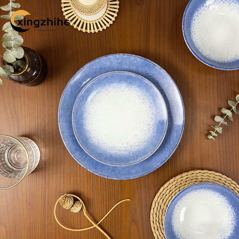 Luxury Kiln Altered Glaze Stoneware Dinnerware Sets Nordic Western Matt Blue Glazed Ceramic Cup Kit Dishwasher Safe