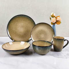 16 Piece Sample Available Luxury European Style Stoneware Ceramic Dinnerware Set Sustainable Restaurant Plates and Cutlery