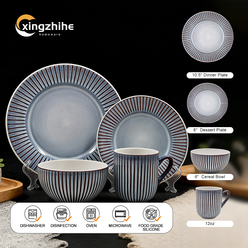 18/16/12-Piece Vintage Stoneware Dinnerware Sets-Dishwasher Safe Eco-Friendly BPA Free Durable Oven Microwave Safe Leak-Proof