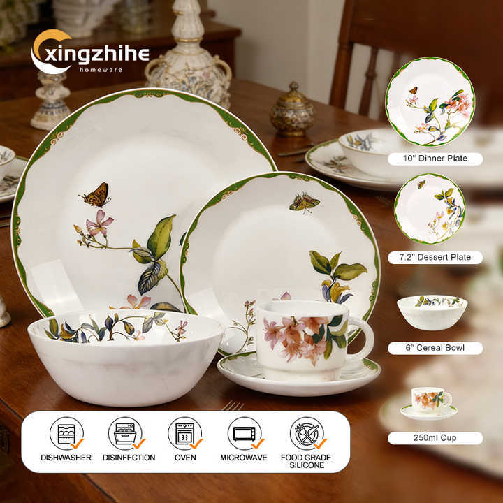 Modern Design Eco-Friendly Sustainable Reusable Glass Dinnerware Set BPA Free Heat-Resistant Dishwasher Microwave