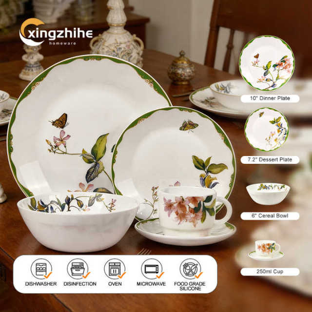 Modern Design Eco-Friendly Sustainable Reusable Glass Dinnerware Set BPA Free Heat-Resistant Dishwasher Microwave