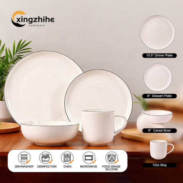 18/16/12/Piece White Luxury Europe Ceramic Stoneware Dinnerware Sets Custom Glaze Dinner/Salad Plates Mugs Subtle Vertical