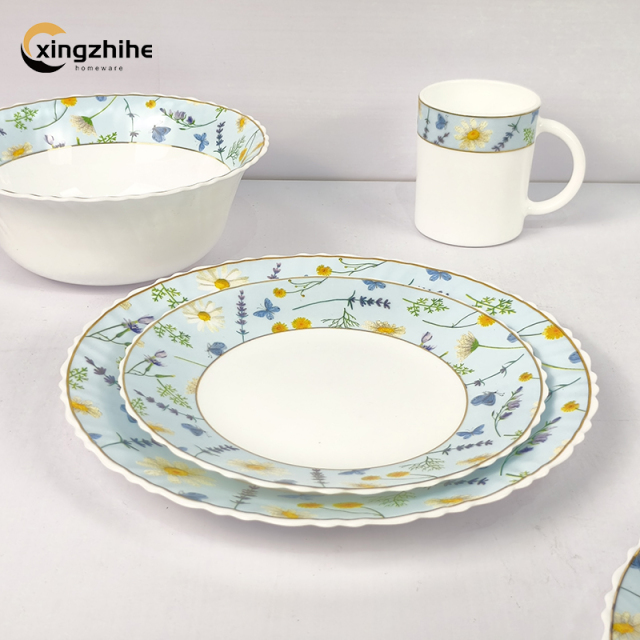 18/16/12 Pcs Stoneware Tableware Set with Digital Printing Dishwasher Safe & Eco-Friendly Microwave & Oven Safe