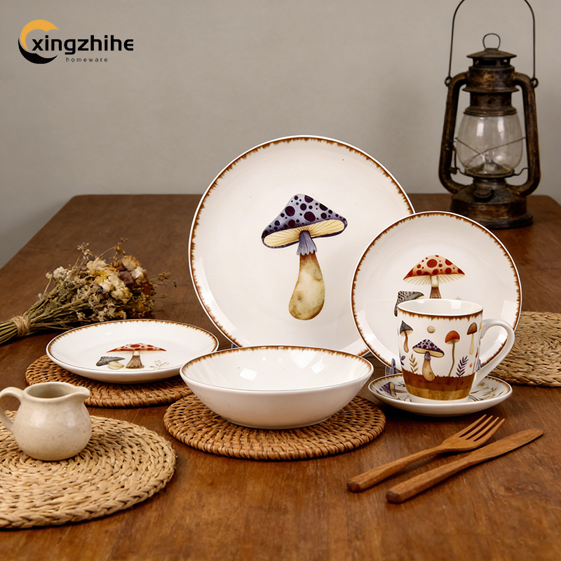 18/16/12/Piece Banquet Restaurant Wedding Ceramic Dinnerware Sets for Hotels Home Use 4-Person Stoneware Plates Dishwasher Safe