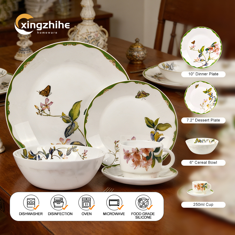 Modern Design Eco-Friendly Sustainable Reusable Glass Dinnerware Set BPA Free Heat-Resistant Dishwasher Microwave