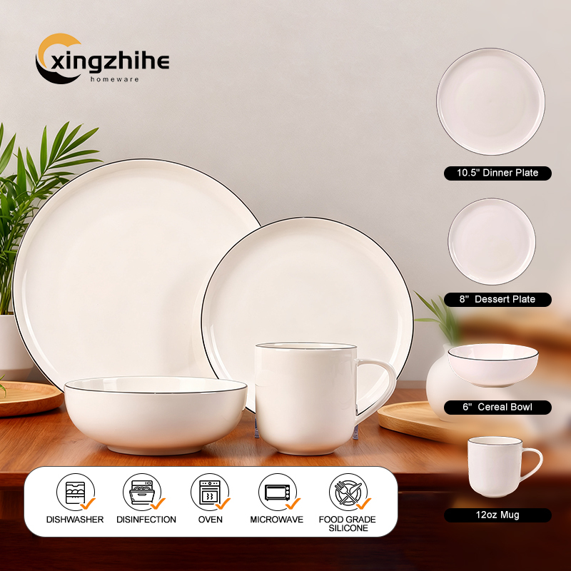 18/16/12/Piece White Luxury Europe Ceramic Stoneware Dinnerware Sets Custom Glaze Dinner/Salad Plates Mugs Subtle Vertical