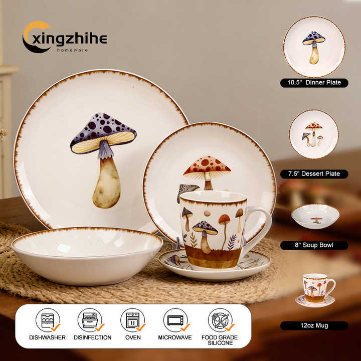 18/16/12/Piece Banquet Restaurant Wedding Ceramic Dinnerware Sets for Hotels Home Use 4-Person Stoneware Plates Dishwasher Safe