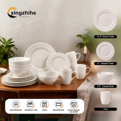 Custom-designed 18/16/12/-Piece Ceramic Plate Set in Relief Style Eco-Friendly Dishwasher Safe for Home & Hotel Kitchens