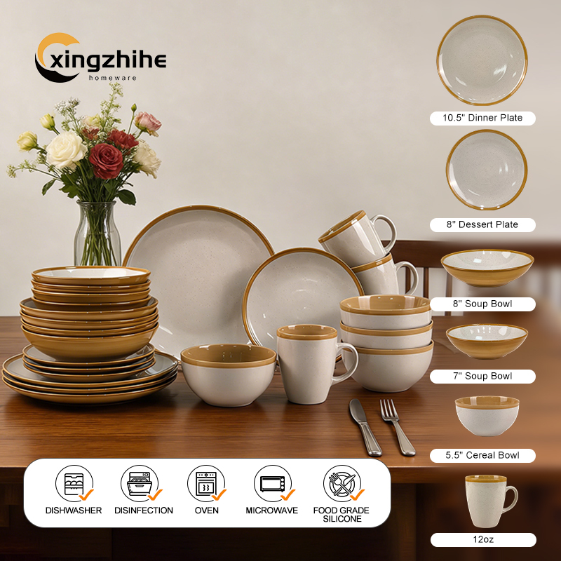 Luxury Stoneware Dinnerware Sets Nordic Western Matt Yellow Glazed Home Ceramic Tableware Cup Kit Dishwasher Safe Eco-Friendly