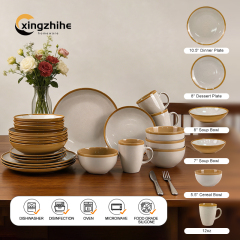 Luxury Stoneware Dinnerware Sets Nordic Western Matt Yellow Glazed Home Ceramic Tableware Cup Kit Dishwasher Safe Eco-Friendly