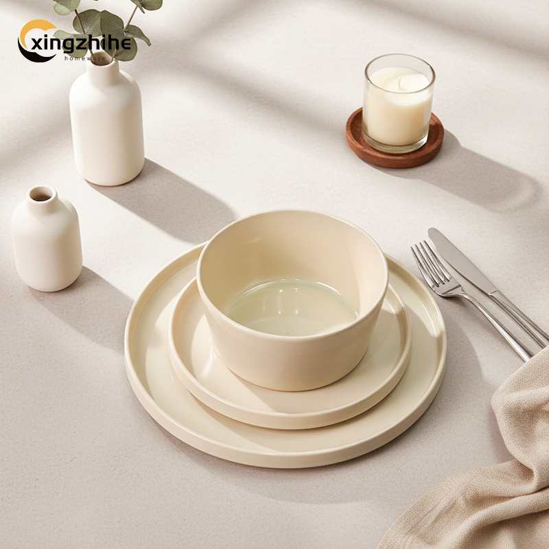 18/16/12/Piece Luxury Home Service Dinnerware Sets Custom Matte Glaze Dinner Salad Plates Mugs Subtle Vertical Ribbing