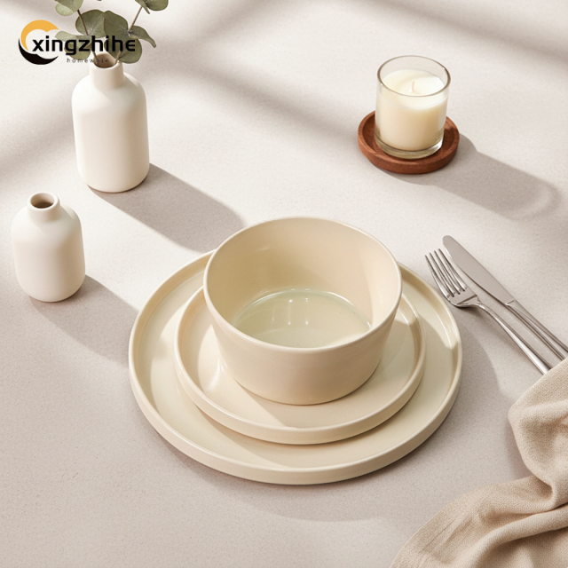 18/16/12/Piece Luxury Home Service Dinnerware Sets Custom Matte Glaze Dinner Salad Plates Mugs Subtle Vertical Ribbing