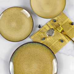 16 Piece Sample Available Luxury European Style Stoneware Ceramic Dinnerware Set Sustainable Restaurant Plates and Cutlery