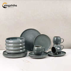 18/16/12/Piece Wholesale Price Custom Nordic Gray Reactive Glaze Stoneware Dinnerware Set Eco-Friendly Dishwasher Safe Hotels