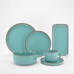 32-Piece Sample Available New Design Black Stoneware Modern Dinnerware Set Lucky Joyous Pattern Reactive Technique 4-Person