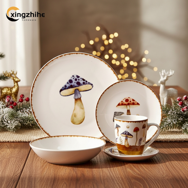18/16/12/Piece Banquet Restaurant Wedding Ceramic Dinnerware Sets for Hotels Home Use 4-Person Stoneware Plates Dishwasher Safe