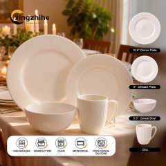Custom-designed 18/16/12/-Piece Ceramic Tableware Set Relief Style Eco-Friendly Dishwasher Safe BPA Free Oven Safe for Home
