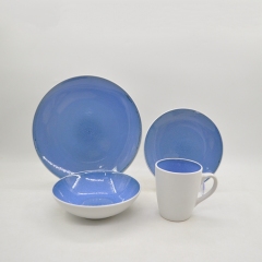 16-Piece European Homeware Stoneware Ceramic Indian Dinner Sets Double Color Reactive Glaze Modern Design Lucky Joyous Pattern