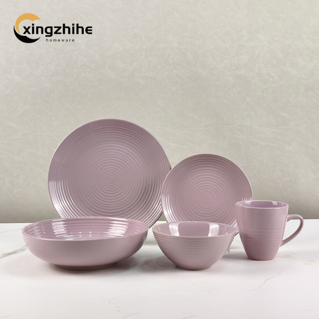 18/16/12 Pcs Luxury Colorful Embossed Texture European Design Stoneware Tableware Set Dishwasher Safe Eco-Friendly BPA Free Oven