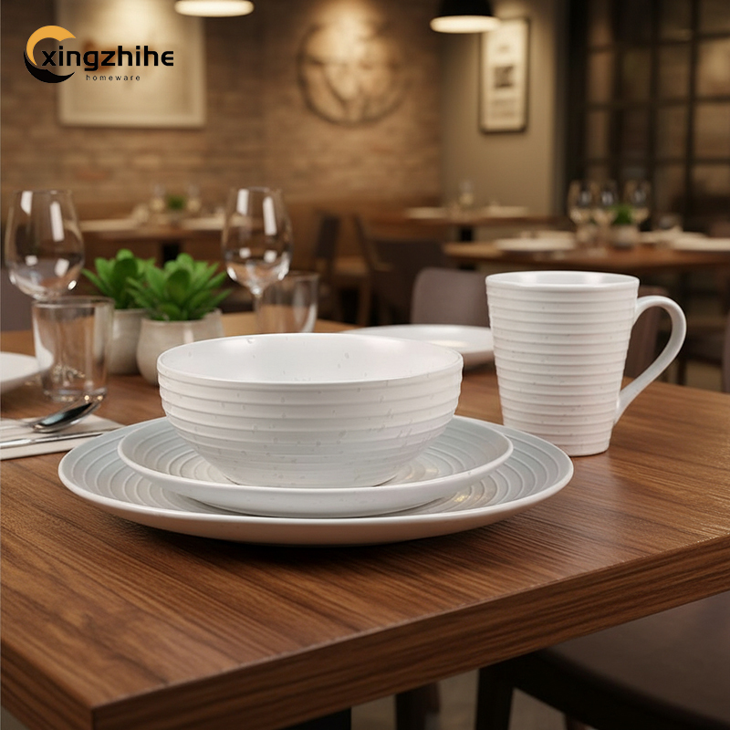 18/16/12 Pcs White Lipped Pearl Stoneware Tableware Set Digital Printing Dishwasher Safe Eco-Friendly Microwave Safe BPA Free