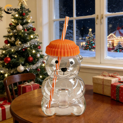 IG Internet Celebrity Restaurant Bear Cup Hand Blown Transparent Glass Coffee Juice Water Tea Cup Cute Cartoon Design