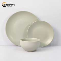 Modern Luxury European Style Stoneware Dinner Set in Matte Gray with BPA Free Cup Kit Includes Charger Plate for Home Party Use