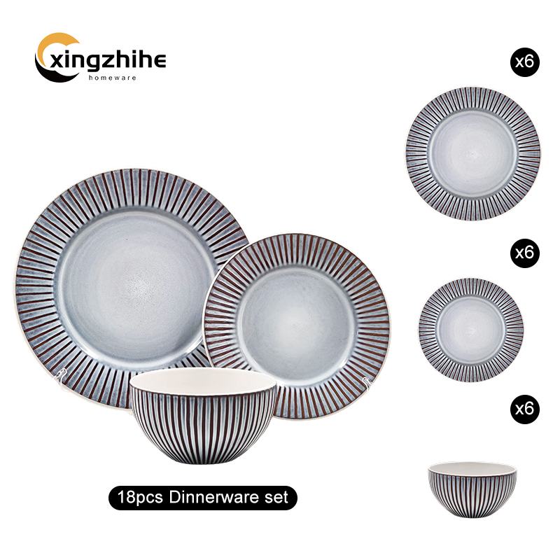 18/16/12-Piece Vintage Stoneware Dinnerware Sets-Dishwasher Safe Eco-Friendly BPA Free Durable Oven Microwave Safe Leak-Proof