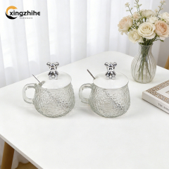 New Creativity 350ml Hammered Glass Water Bottle with Cartoon Bear Cap and Straw - Coffee and Milk Cup for Women's Preference