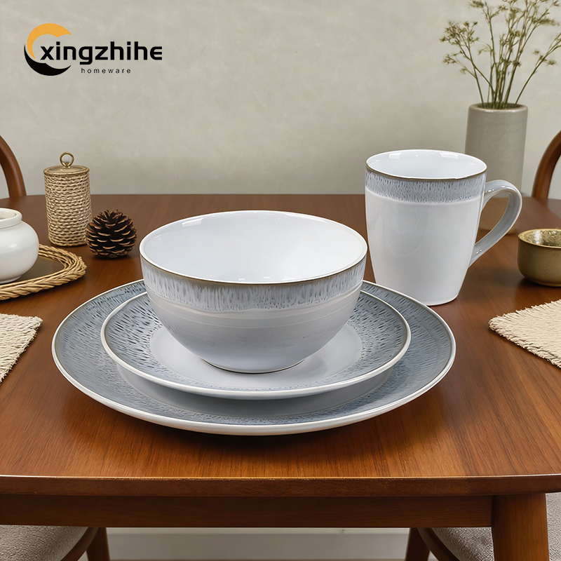 Luxury Kiln Altered Glaze Stoneware Dinnerware Sets Nordic Western Matt Gray Glazed Ceramic Cup Kit Dishwasher Safe