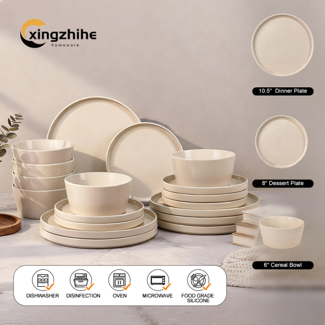 18/16/12/Piece Luxury Home Service Dinnerware Sets Custom Matte Glaze Dinner Salad Plates Mugs Subtle Vertical Ribbing