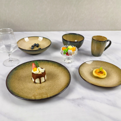 16 Piece Sample Available Luxury European Style Stoneware Ceramic Dinnerware Set Sustainable Restaurant Plates and Cutlery