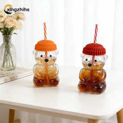 IG Internet Celebrity Restaurant Bear Cup Hand Blown Transparent Glass Coffee Juice Water Tea Cup Cute Cartoon Design