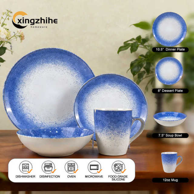 Luxury Kiln Altered Glaze Stoneware Dinnerware Sets Nordic Western Matt Blue Glazed Ceramic Cup Kit Dishwasher Safe