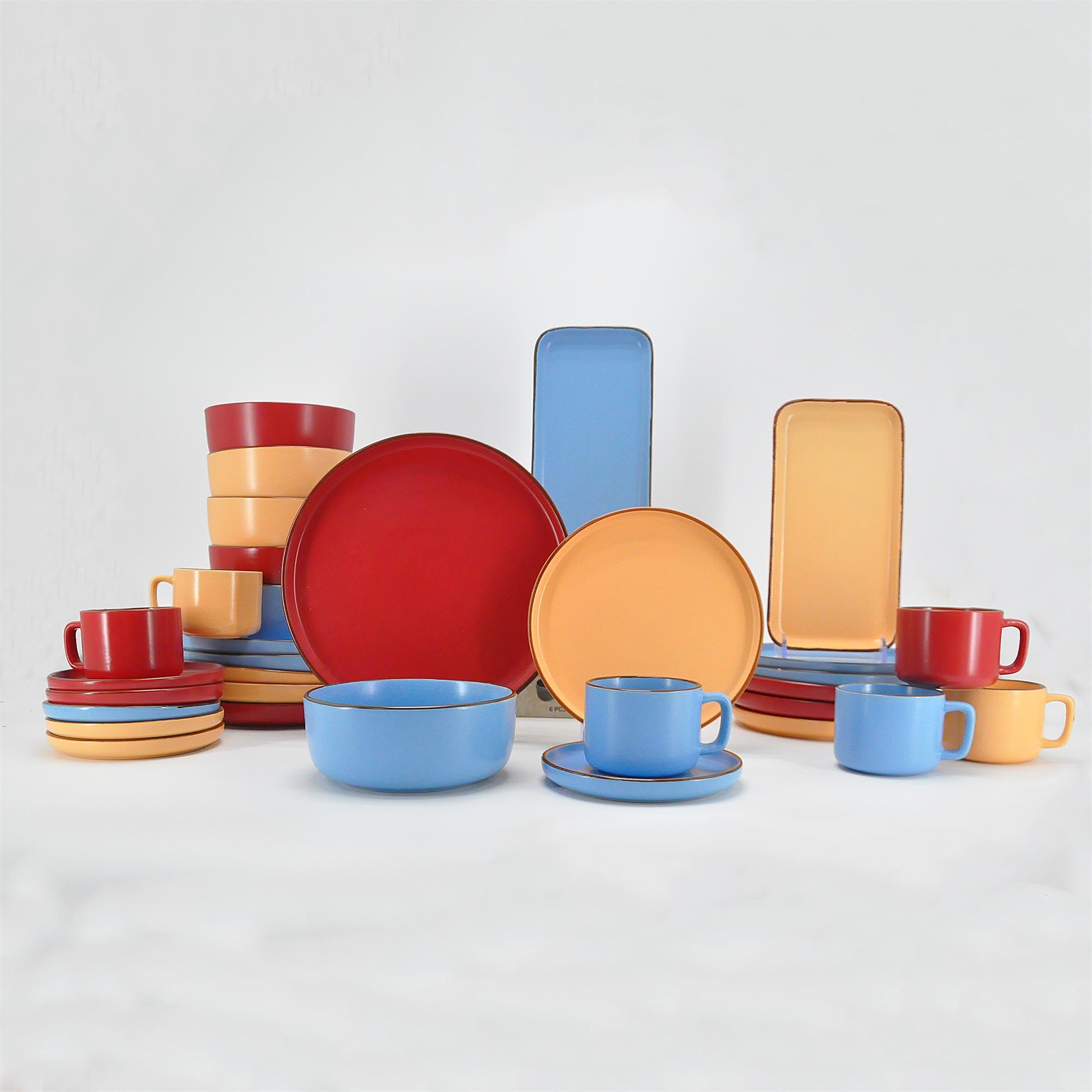 32-Piece Sample Available New Design Black Stoneware Modern Dinnerware Set Lucky Joyous Pattern Reactive Technique 4-Person