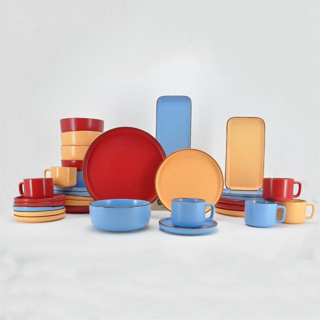 32-Piece Sample Available New Design Black Stoneware Modern Dinnerware Set Lucky Joyous Pattern Reactive Technique 4-Person