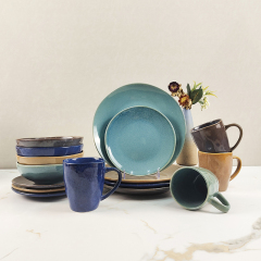 16 Piece Eco-Friendly Luxury Stoneware Dinnerware Set with Golden Edge Pattern Factory Direct Sales Price High Cost Performance
