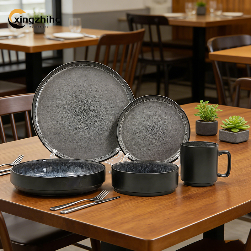 18/16/12-Piece Vintage Stoneware Dinnerware Sets-Dishwasher Safe Eco-Friendly Durable Oven Microwave Safe Home Use Plates Bowls