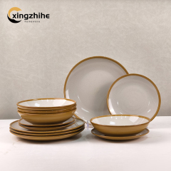 Luxury Stoneware Dinnerware Sets Nordic Western Matt Yellow Glazed Home Ceramic Tableware Cup Kit Dishwasher Safe Eco-Friendly