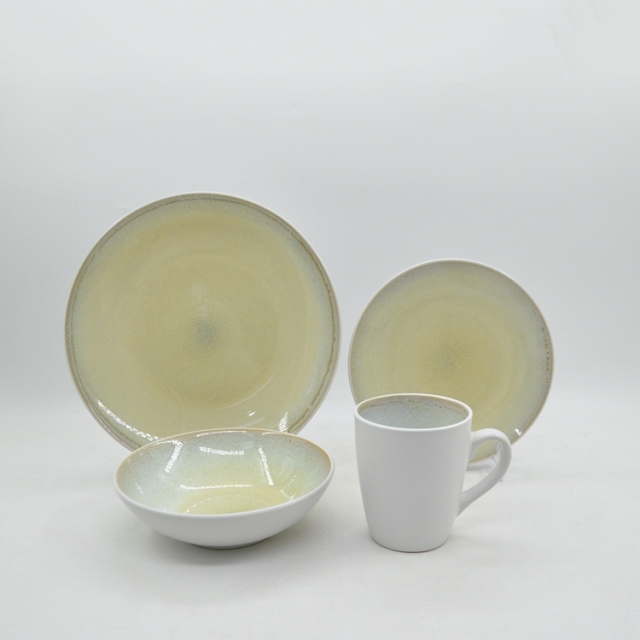 16-Piece European Homeware Stoneware Ceramic Indian Dinner Sets Double Color Reactive Glaze Modern Design Lucky Joyous Pattern