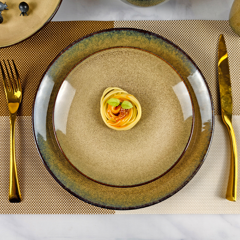 16 Piece Sample Available Luxury European Style Stoneware Ceramic Dinnerware Set Sustainable Restaurant Plates and Cutlery